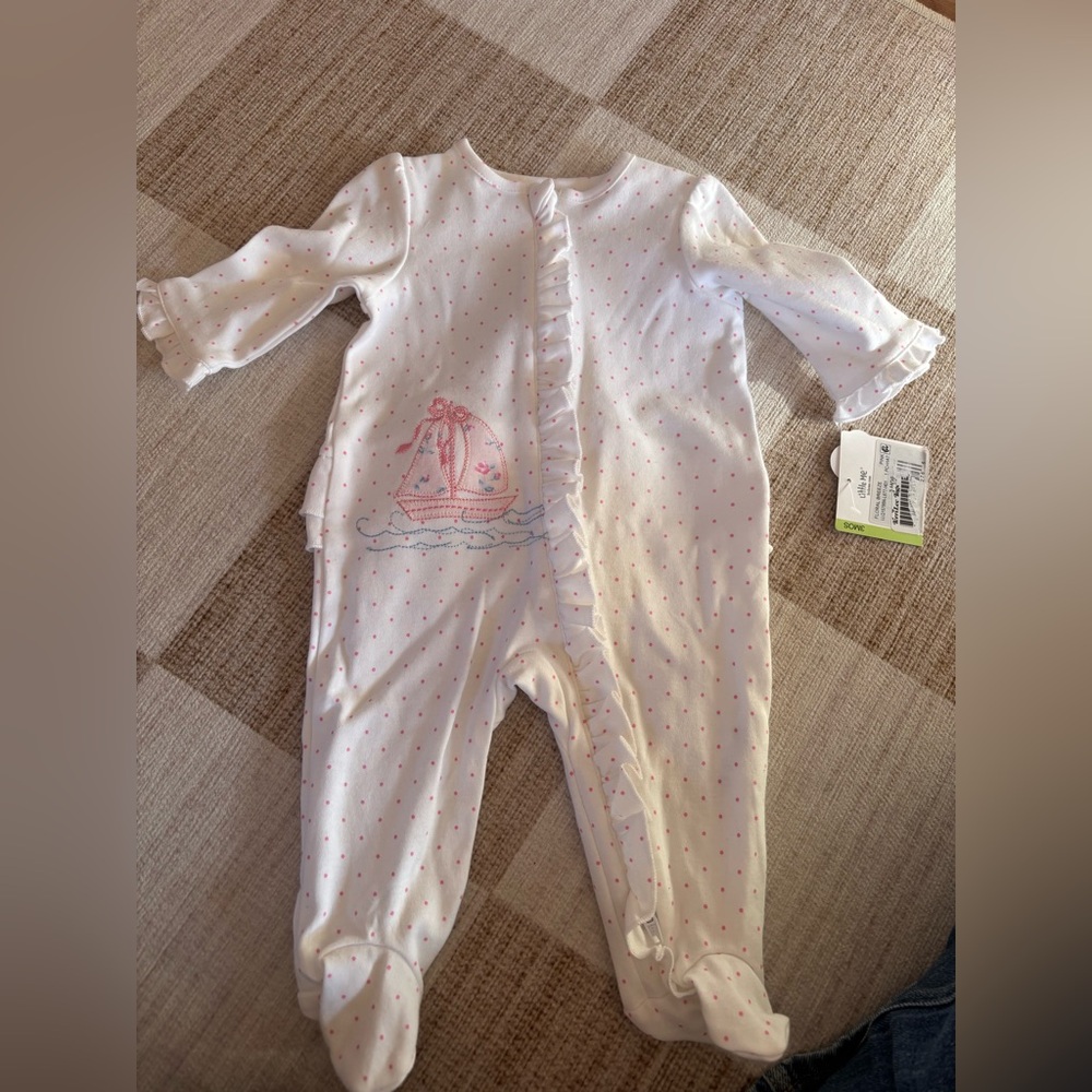 Little Me White and Pink Sailboat Footie